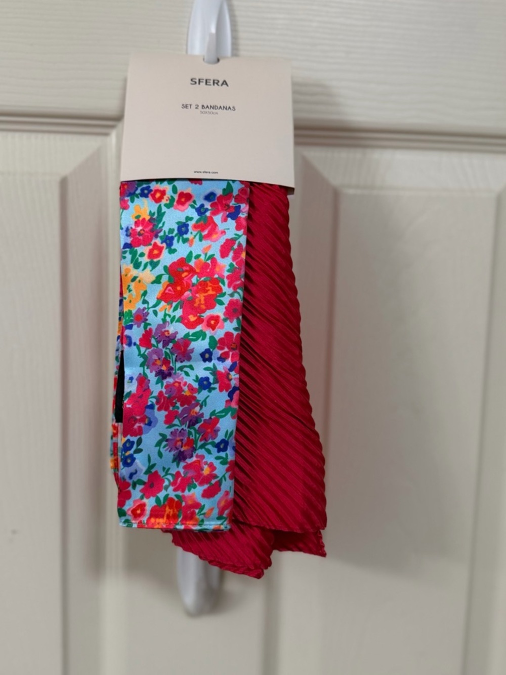 Elegant Bright Floral & Ruby Red Silk Scarves - Double Pack - Picture 10 of 14